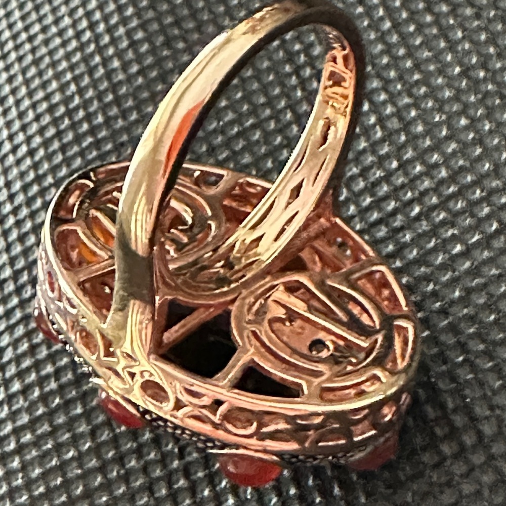 Bohemian Black Onyx & Carnelian Rose Gold-Tone Ring - Size 7 - Picture 3 of 9